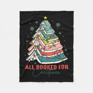 All Booked For Christmas Book Christmas Tree Light Fleece Blanket