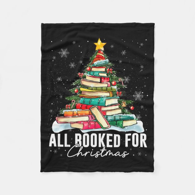 All Booked For Christmas Book Christmas Tree Light Fleece Blanket (Front)