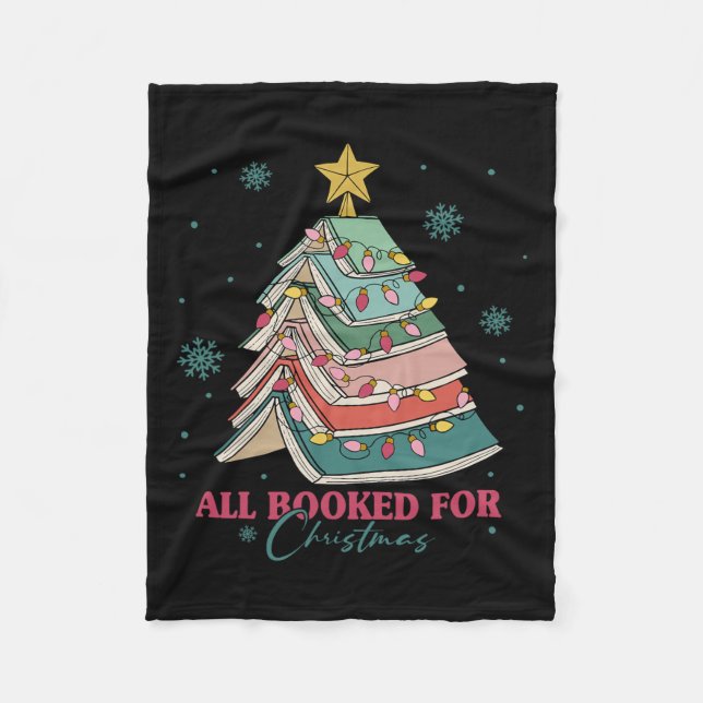 All Booked For Christmas Book Christmas Tree Light Fleece Blanket (Front)
