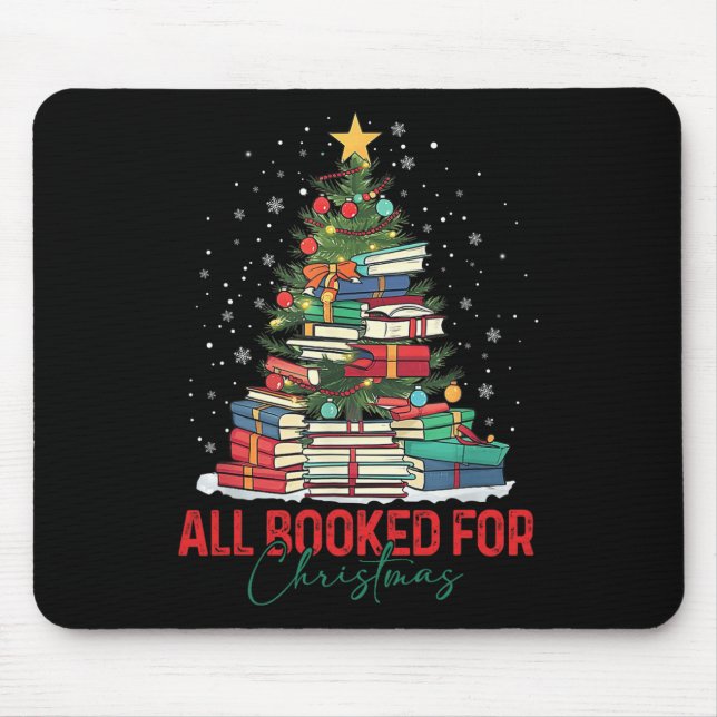 All Booked For Christmas Book Christmas Tree Light Mouse Mat (Front)