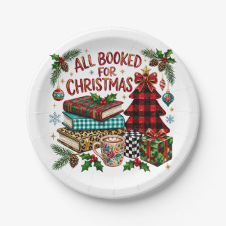 All Booked for Christmas Book Lover Paper Plate