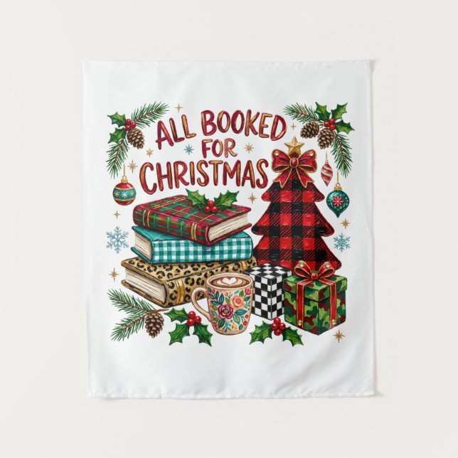 All Booked for Christmas Book Lover Tapestry (Front)