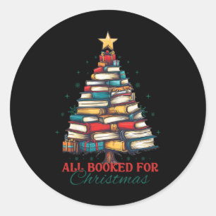 All Booked For Christmas Book Tree Lights Christma Classic Round Sticker