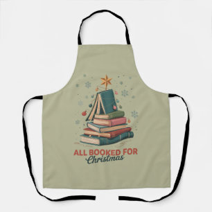 All Booked for Christmas Book Tree Xmas Teacher Apron