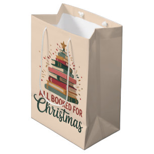 All Booked for Christmas Book Tree Xmas Teacher  Medium Gift Bag