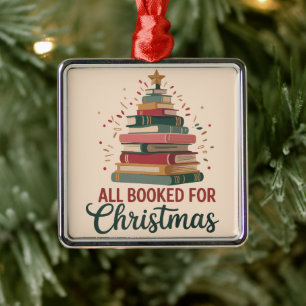All Booked for Christmas Book Tree Xmas Teacher  Metal Tree Decoration
