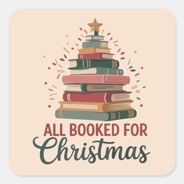 All Booked for Christmas Book Tree Xmas Teacher  Square Sticker (Front)