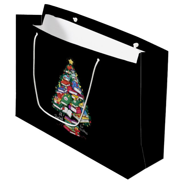 All Booked For Christmas Book Xmas Gift Librarian  Large Gift Bag (Front Angled)