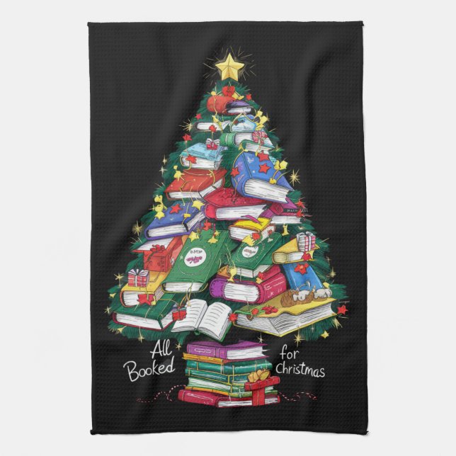 All Booked For Christmas Book Xmas Gift Librarian  Tea Towel (Vertical)