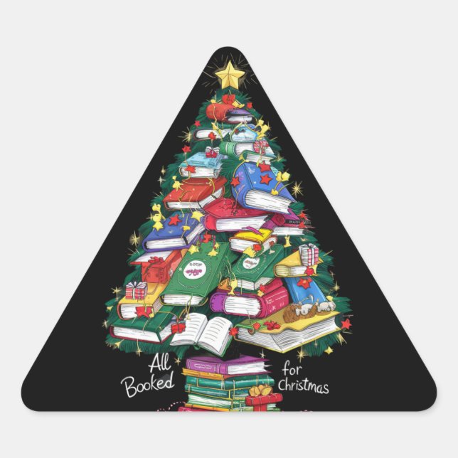 All Booked For Christmas Book Xmas Gift Librarian  Triangle Sticker (Front)