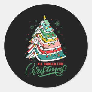 All Booked For Christmas Book Xmas Tree Lights Rea Classic Round Sticker