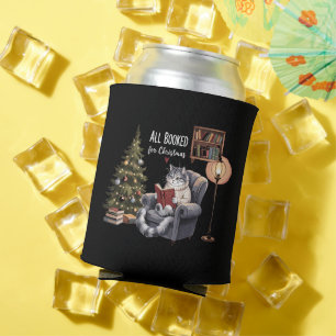 All Booked for Christmas Bookish Cat Winter Readin Can Cooler