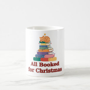 All Booked for Christmas Cat Book Tree Mug