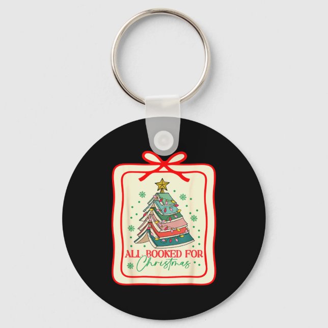 All Booked For Christmas Coquette Bow Tree Lights  Key Ring (Front)
