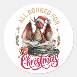 All Booked for Christmas Dragon  Classic Round Sticker