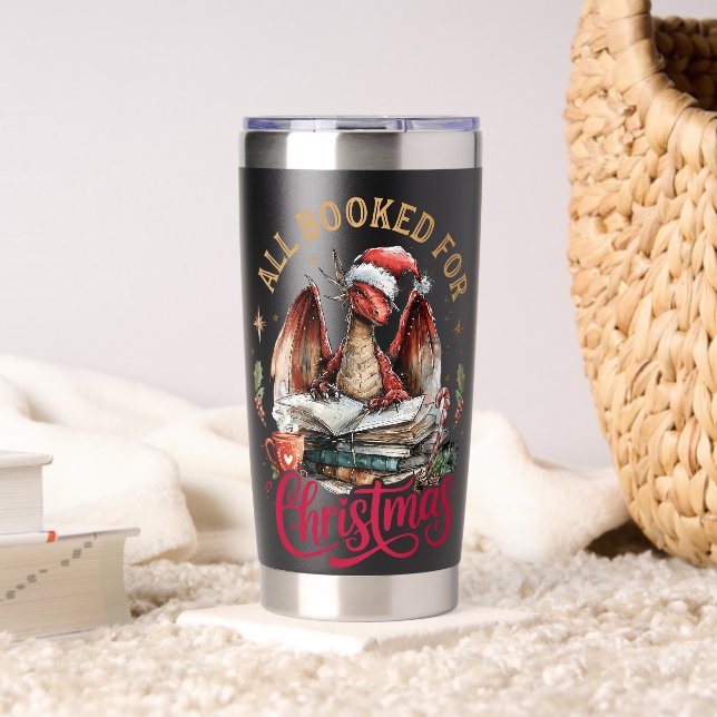 All Booked for Christmas Dragon  Insulated Tumbler (Living Room (Rotated))