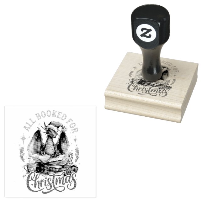 All Booked for Christmas Dragon  Rubber Stamp (Stamped)