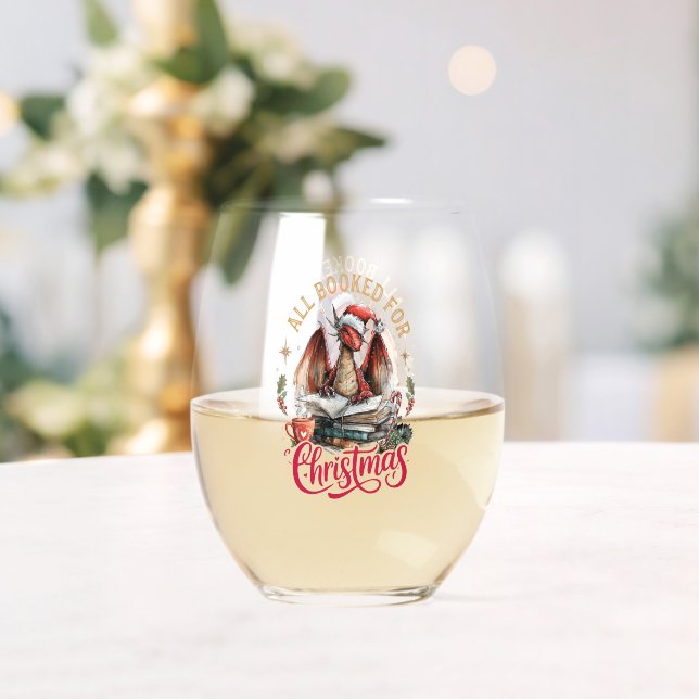 All Booked for Christmas Dragon  Stemless Wine Glass (Insitu (Wedding))