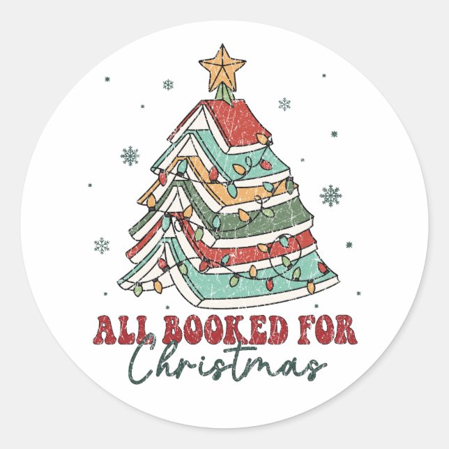 All Booked For Christmas | Festive Holiday Reading Classic Round Sticker (Front)
