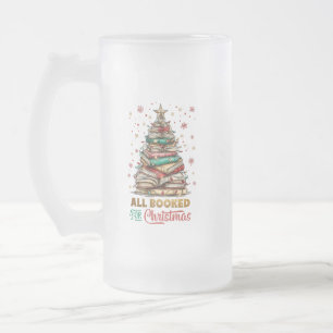 All Booked for Christmas Frosted Glass Beer Mug