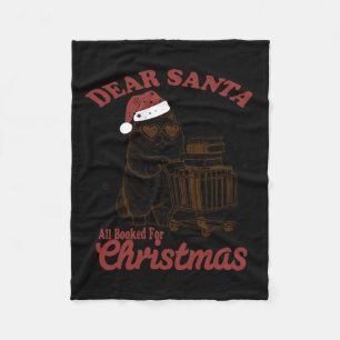 All Booked For Christmas Funny Cat Book Christmas Fleece Blanket