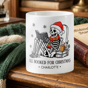 All Booked For Christmas Funny Reading Skeleton Coffee Mug