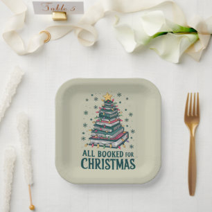 All Booked For Christmas Gift for Librarian Lover Paper Plate