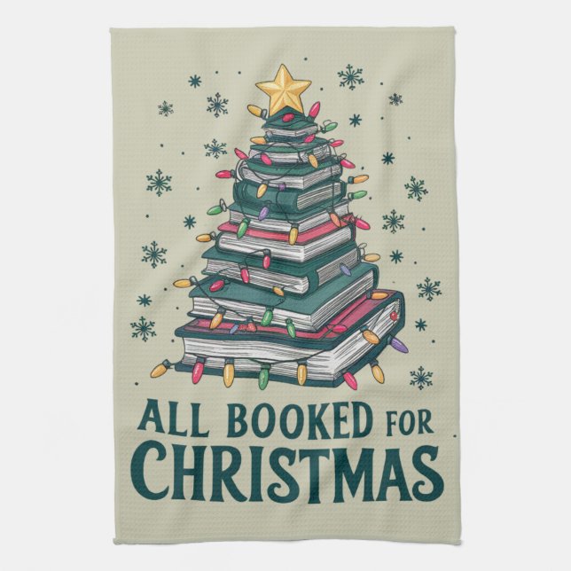 All Booked For Christmas Gift for Librarian Lover Tea Towel (Vertical)