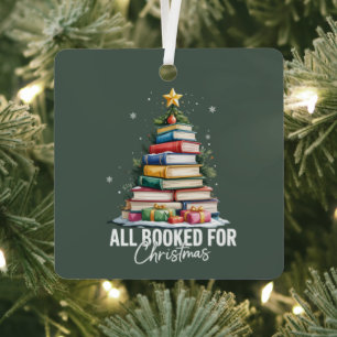 All Booked For Christmas Gift Librarian Bookworm Metal Tree Decoration