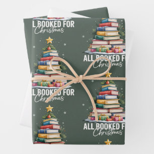 All Booked For Christmas Gift Librarian Bookworm Wrapping Paper Sheet