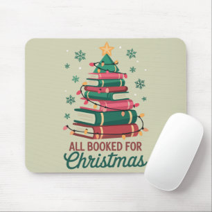 All Booked For Christmas Librarian Book Lover Tree Mouse Mat