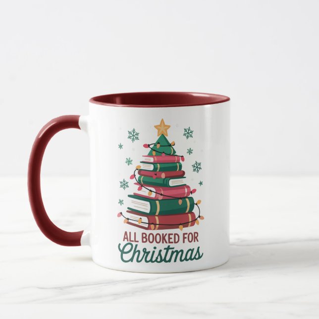 All Booked For Christmas Librarian Book Lover Tree Mug (Left)