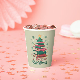 All Booked For Christmas Librarian Book Lover Tree Paper Cups
