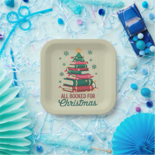 All Booked For Christmas Librarian Book Lover Tree Paper Plate