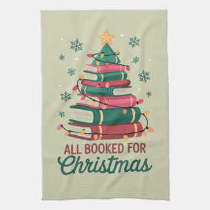 All Booked For Christmas Librarian Book Lover Tree Tea Towel