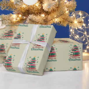 All Booked For Christmas Librarian Book Lover Tree Wrapping Paper