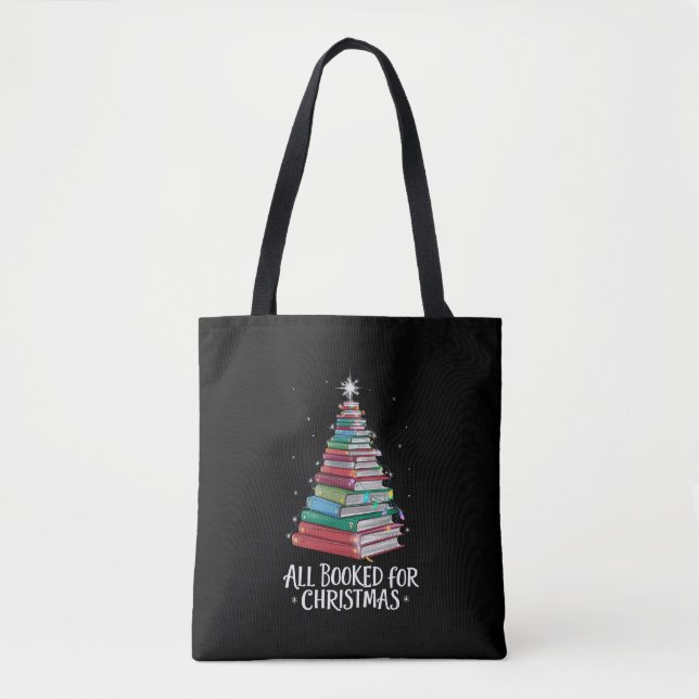 All Booked For Christmas Librarian Xma Book Lovers Tote Bag (Front)