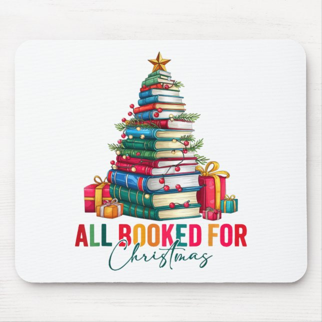 All Booked For Christmas Xmas Tree Teacher Holiday Mouse Mat (Front)