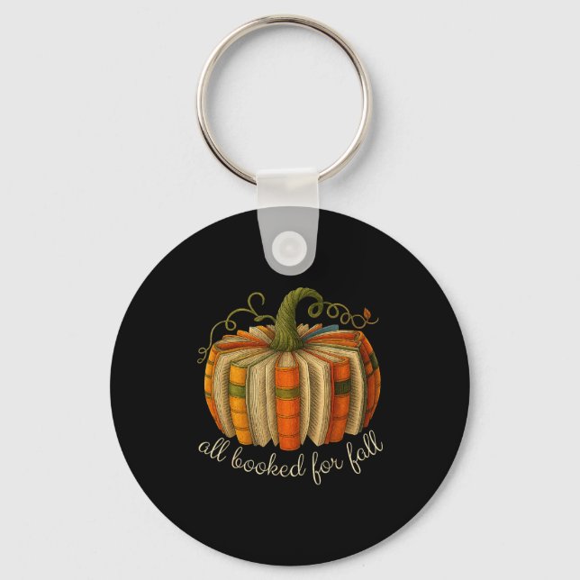 All Booked For Fall Book Pumpkin Reading Halloween Key Ring (Front)