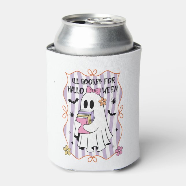 All Booked For Halloween  Teacher Ghost Can Cooler (Can Front)