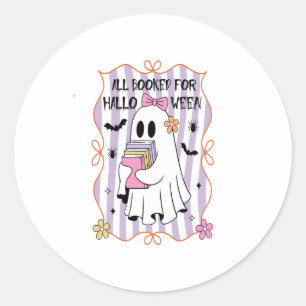 All Booked For Halloween  Teacher Ghost Classic Round Sticker