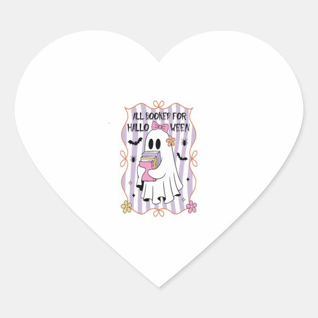 All Booked For Halloween  Teacher Ghost Heart Sticker (Front)
