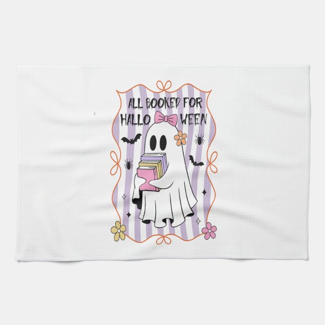 All Booked For Halloween  Teacher Ghost Tea Towel (Horizontal)
