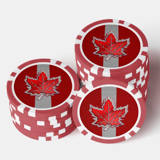All Canadian Red Maple Leaf on Carbon Fiber Print Poker Chips (Stack)