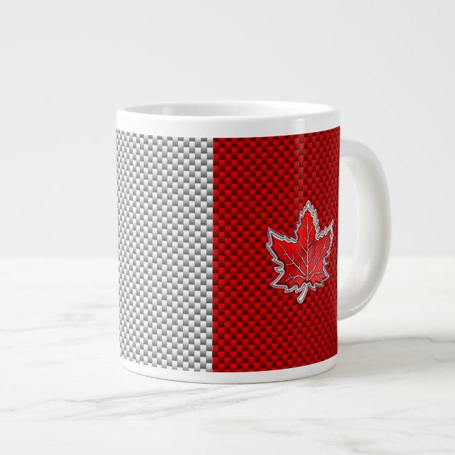 All Canadian Red Maple Leaf on Carbon Fibre Print Large Coffee Mug (Front Right)