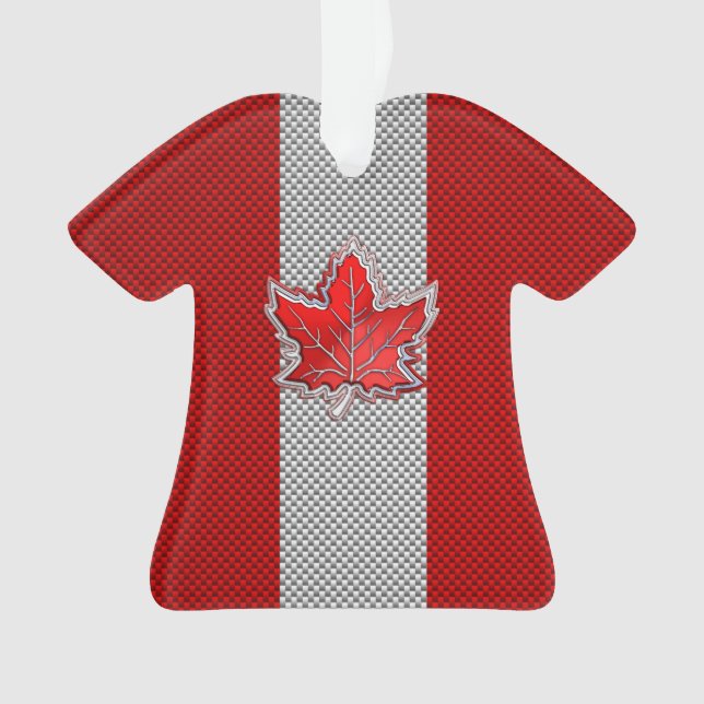 All Canadian Red Maple Leaf on Carbon Fibre Print Ornament (Front)