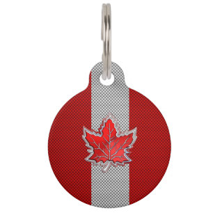 All Canadian Red Maple Leaf on Carbon Fibre Print Pet Tag