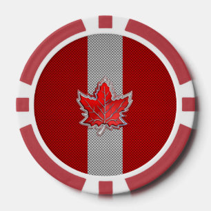 All Canadian Red Maple Leaf on Carbon Fibre Print Poker Chips