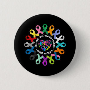All Cancer Awareness Heart Cancer Ribbon Colourful 6 Cm Round Badge