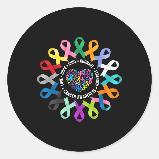 All Cancer Awareness Heart Cancer Ribbon Colourful Classic Round Sticker (Front)